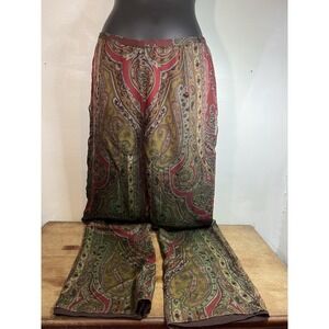 Vtg Kay Unger 100% Silk Pant Women Sz.8 Trippy Paisley Color Shift Red Hippy